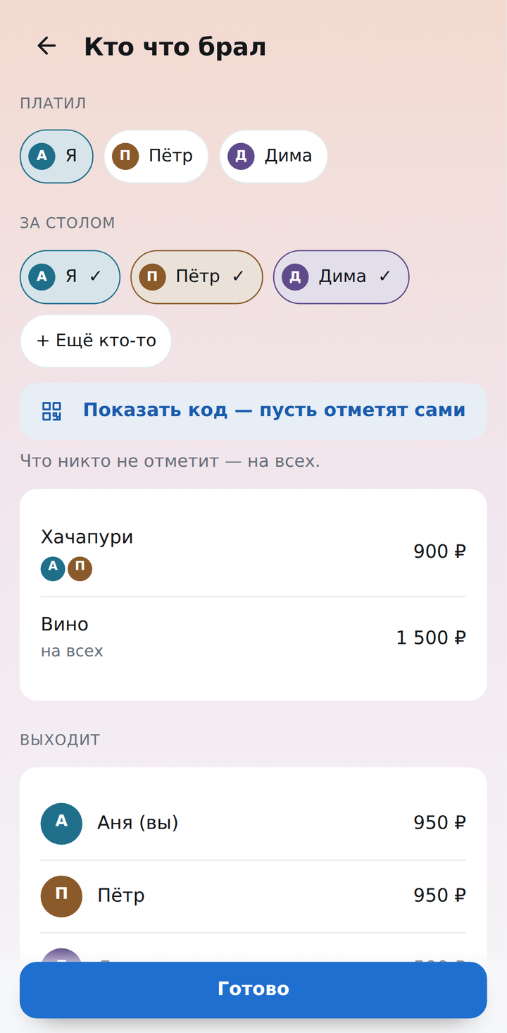 Чек по позициям: кто что брал